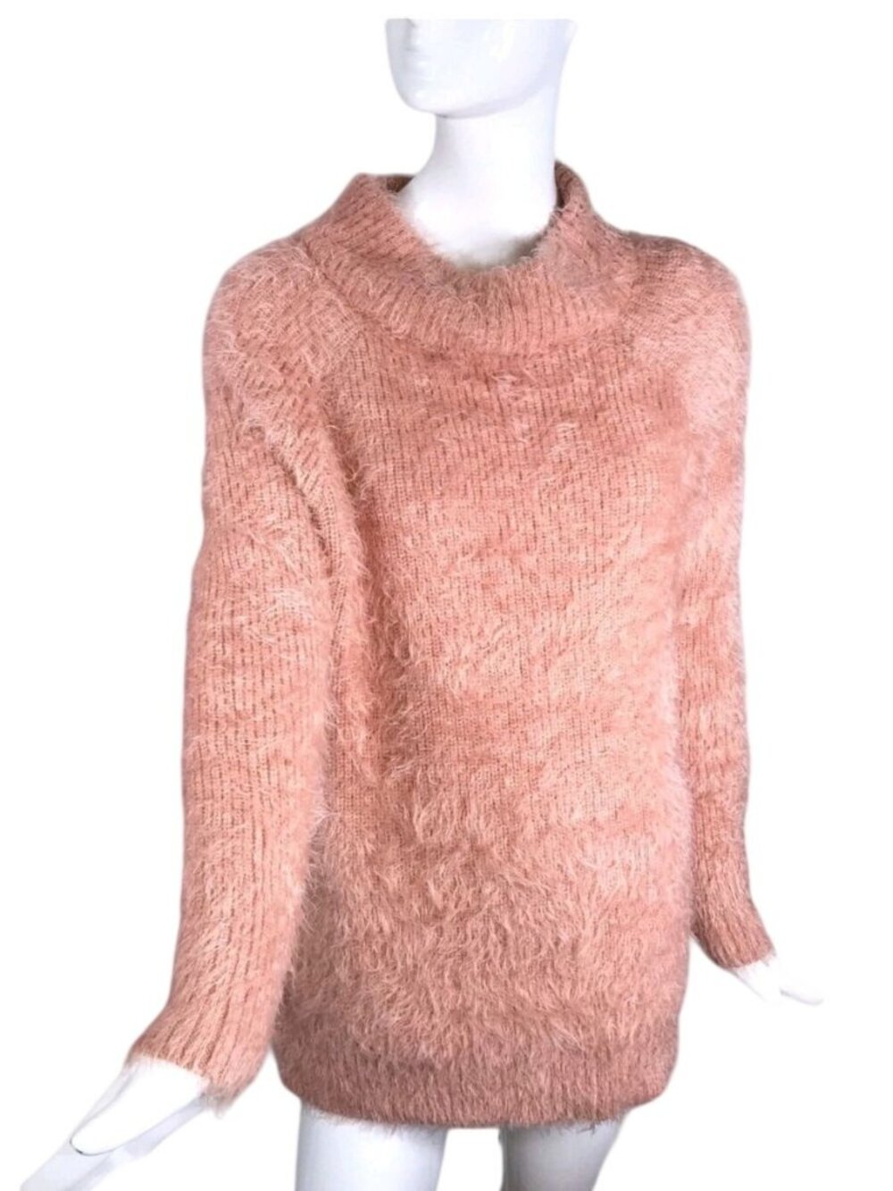 Soft Surroundings Pink Blush Fuzzy Mock Neck Sweater L Cozy Warm Cottagecore